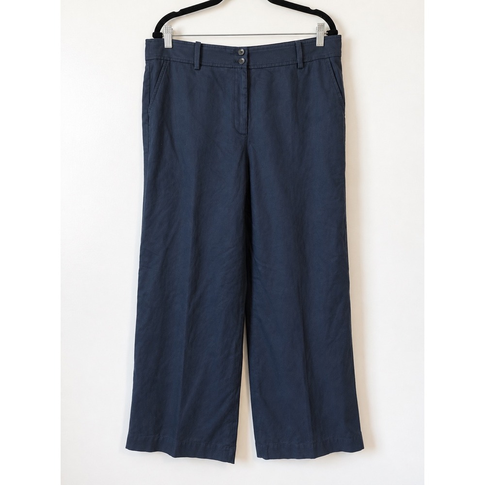 Talbots Wide Leg Trousers Women 14P Navy Blue Linen Blend Coastal NWT